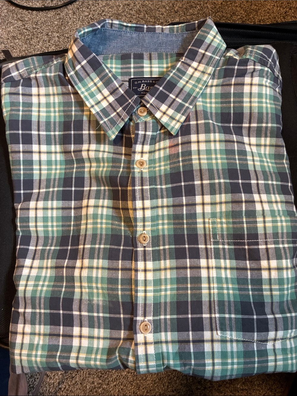 G.H. Bass & Co. Navy and Green Plaid Button-Down Shirt